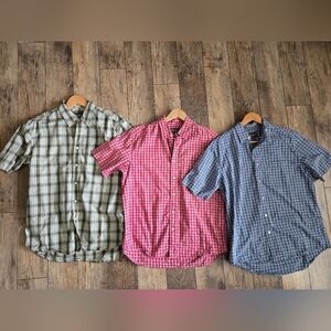Eddie Bauer Men's Medium Plaid Short Sleeve Shirt Lot/bundle - Green, Red, Blue